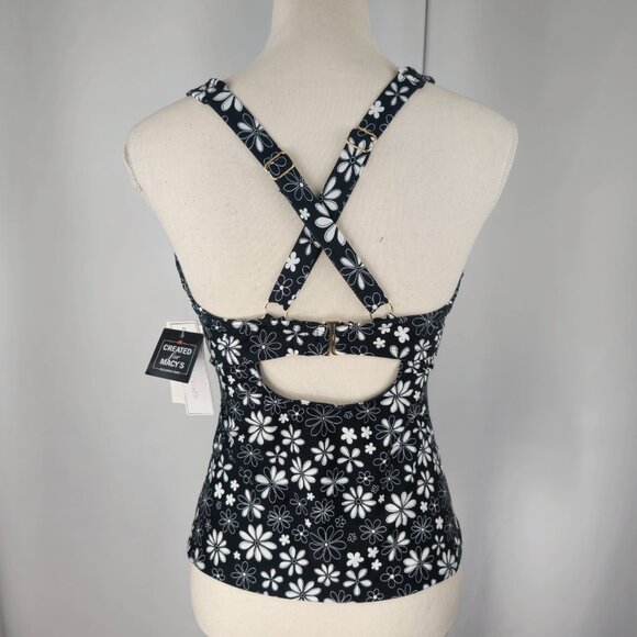 Salt + Cove Black Floral Daisy Print Tankini Top Juniors Plus Size 0 12/14 - Picture 7 of 14
